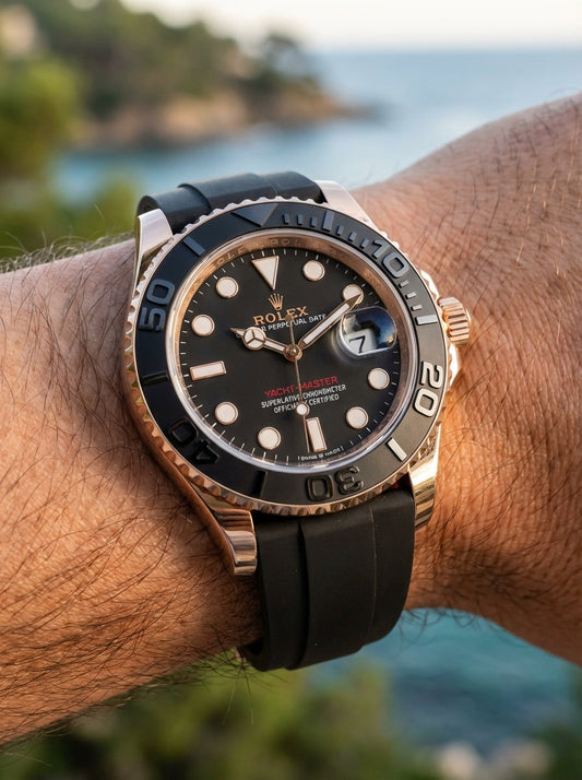 Rolex Yacht Style, Black Dial, Silicone Strap, Waterproof – Men’s Luxury Diver Watch