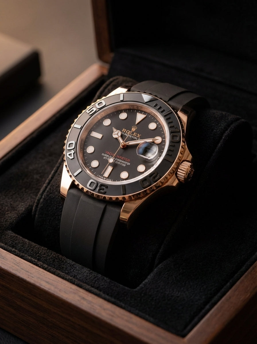 Rolex Yacht Style, Black Dial, Silicone Strap, Waterproof – Men’s Luxury Diver Watch
