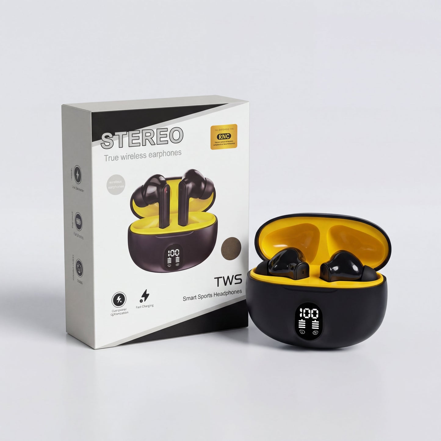 TWS Wireless Earbuds with LED Display – ENC Noise Cancellation, HiFi Stereo